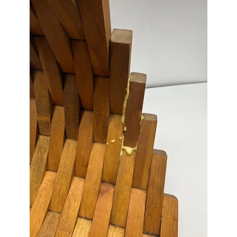 Vintage Handcrafted Wooden Slat Basket Interlocking Block Fruit Bowl Decor
